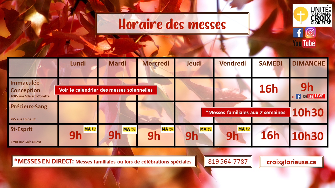 Horaire des messes AUTOMNE 2024